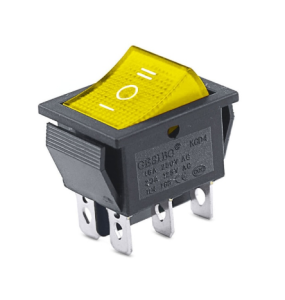Przełącznik kołyskowy trzy-pozycyjny KCD4  żółty 16A/250V  ON-OFF-ON  podświetlany