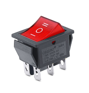 Przełącznik kołyskowy trzy-pozycyjny KCD4 czerwony 16A/250V  ON-OFF-ON  podświetlany