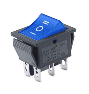 Przełącznik kołyskowy trzy-pozycyjny KCD4  niebieski 16A/250V  ON-OFF-ON  podświetlany 